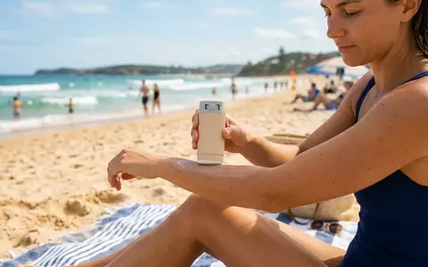 Fotorealistische Aufnahme von Sonnencremestift am Strand zum Thema Sun Zapper Herren Zinc, natuerliches Licht - Foto: THN