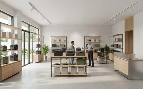 Architektur-Render im Elektronikfachgeschaeft mit Powerstation zum Thema Growatt INFINITY 1500 Powerstation, neutrales Tageslicht - Foto: THN