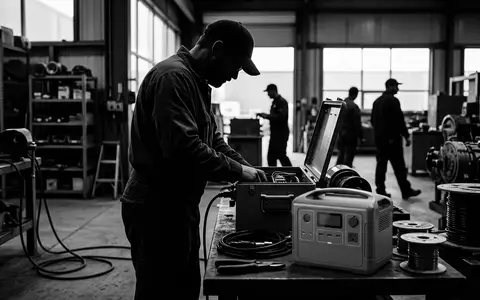 Schwarzweiss-Reportage mit Powerstation zum Thema Growatt VITA 550 Powerstation, hoher Kontrast, sachlich dargestellt - Foto: THN