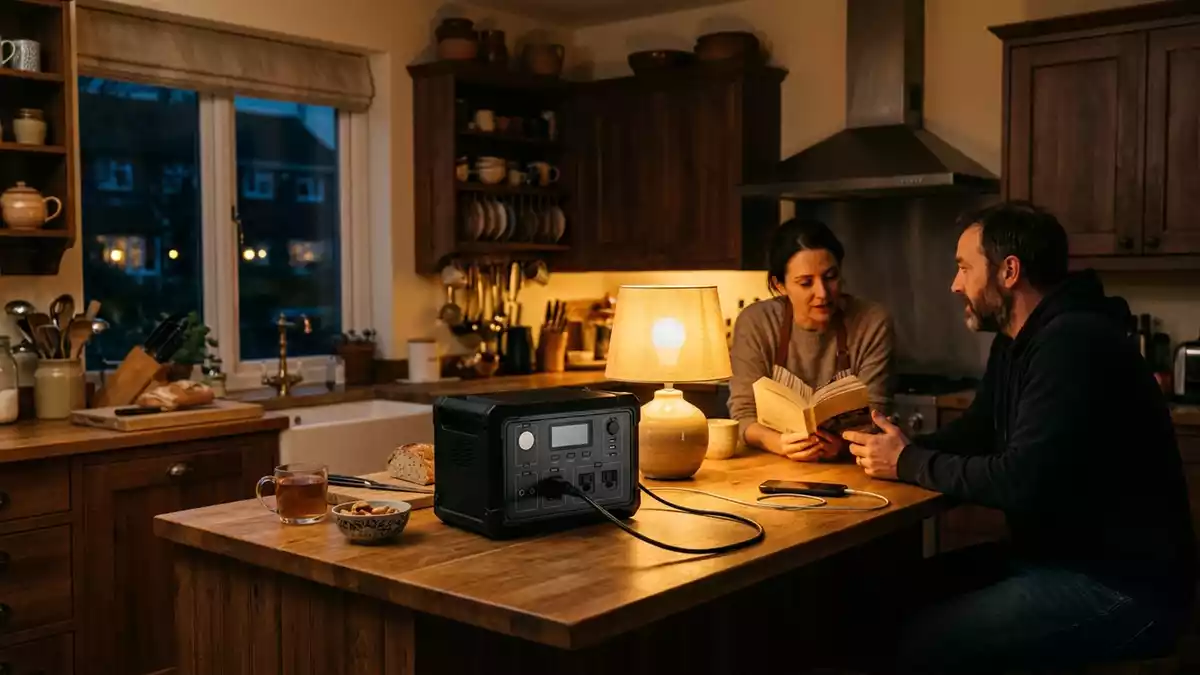 Fotorealistische Ansicht von Powerstation bei Stromausfall in warmem Abendlicht