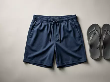 Fotorealistische Studioaufnahme von Bade-Set zum Thema Reef Herren Badeshorts Cushion, klare Lichtfuehrung - Foto: THN