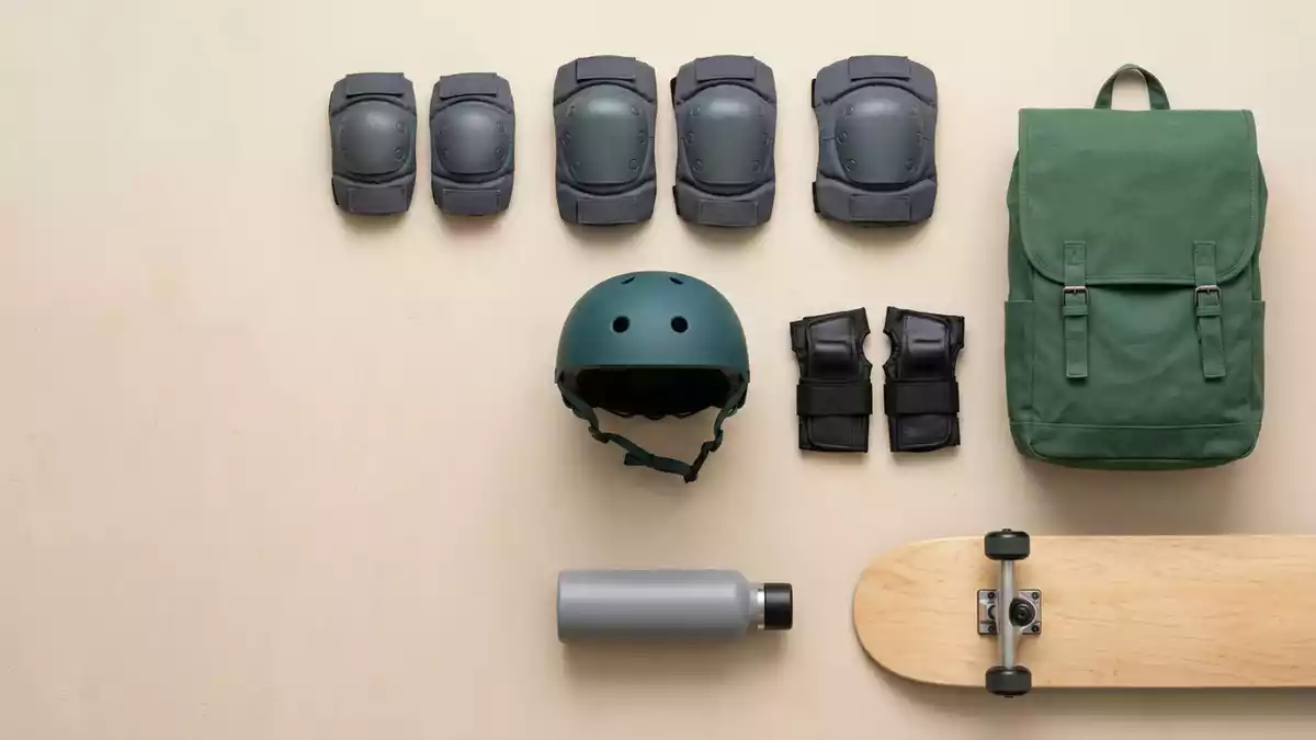 Flatlay-Arrangement rund um Schutzpolster-Set mit passenden Requisiten von oben