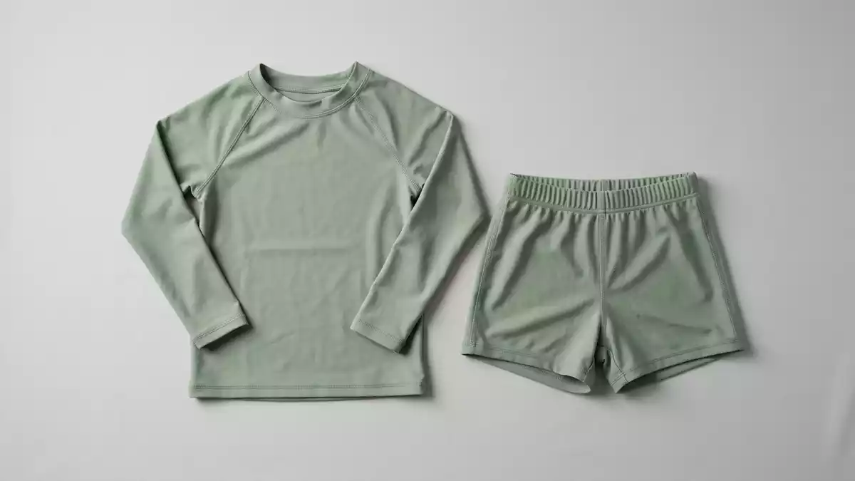 Fotorealistische Studioansicht von Kinder Badeshirt Set in neutraler Produktdarstellung