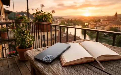 Fotorealistische Aufnahme von Smartphone auf dem Balkon zum Thema Samsung Galaxy A55 5G, warmes Abendlicht - Foto: THN
