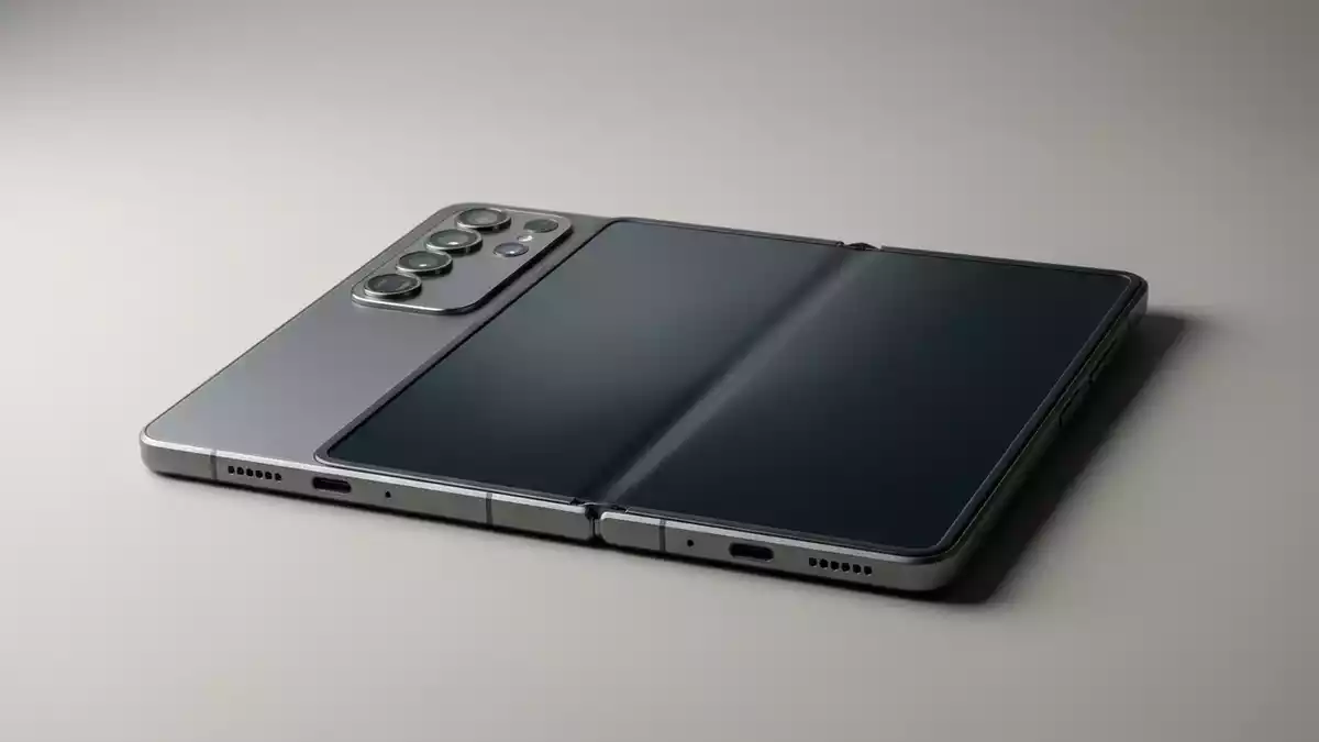 Fotorealistische Studioansicht von Faltbares Smartphone in neutraler Produktdarstellung