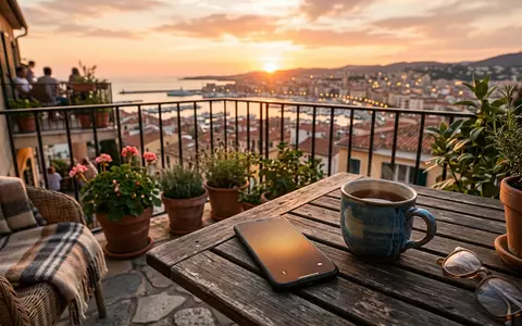 Fotorealistische Aufnahme von Smartphone auf dem Balkon zum Thema Samsung Galaxy A16 5G, warmes Abendlicht - Foto: THN