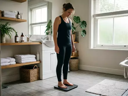 Fotorealistische Aufnahme von Koerperanalysewaage im Badezimmer zum Thema Withings Body Scan Körperanalysewaage, natuerliches Licht - Foto: THN