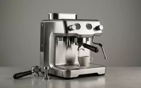 Fotorealistische Studioaufnahme von Siebtraegermaschine zum Thema WMF Lumero Siebträger Espressomaschine, klare Lichtfuehrung - Foto: THN