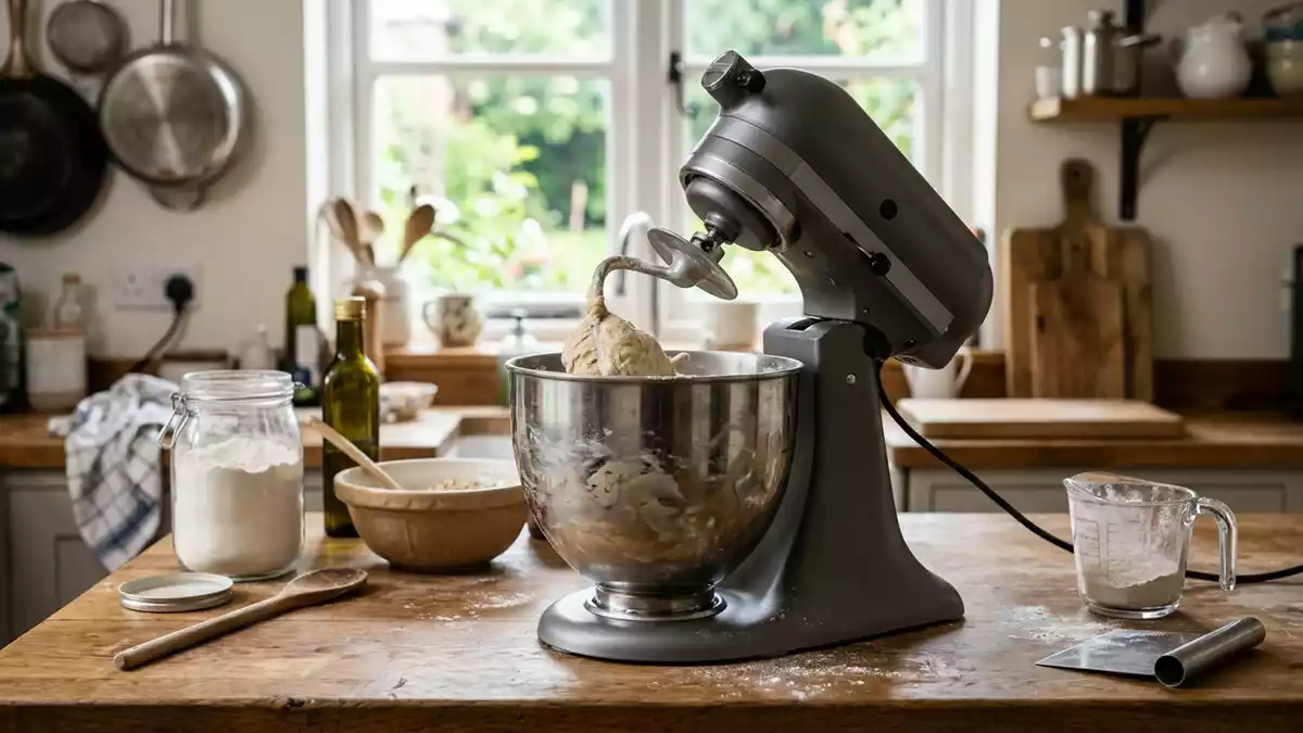 Fotorealistische Ansicht von Kuechenmaschine in der Kueche in realer Umgebung, neutral