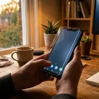 Fotorealistische Aufnahme von Displayschutzglas im Homeoffice zum Thema Whitestone Dome Glass iPhone, warmes Abendlicht - Foto: THN