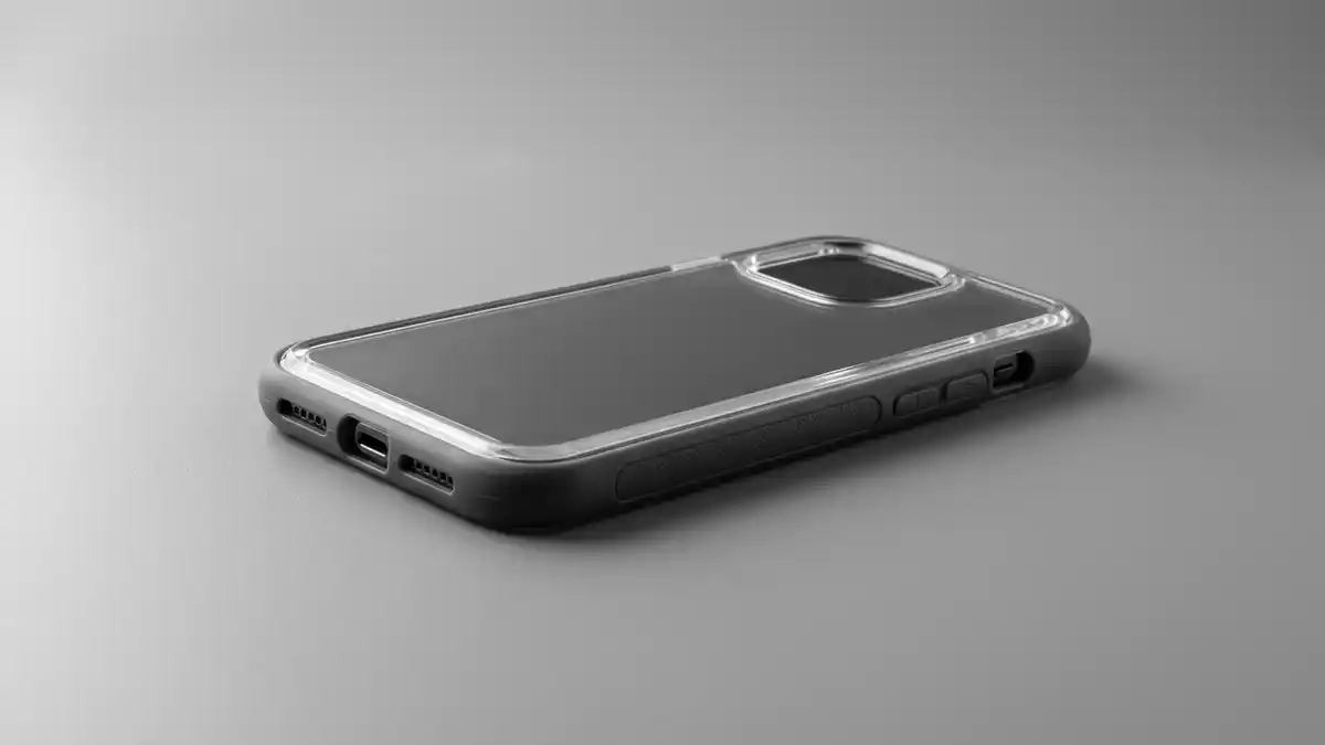 Fotorealistische Studioansicht von Telefonschutzhulle in neutraler Produktdarstellung