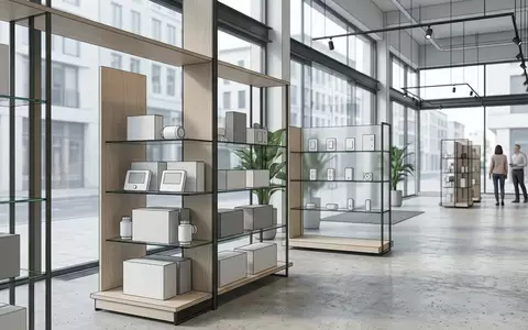 Architektur-Render im Elektrofachgeschaeft mit Heizungssteuerung zum Thema Honeywell Home evohome Starter-Set, neutrales Tageslicht - Foto: THN