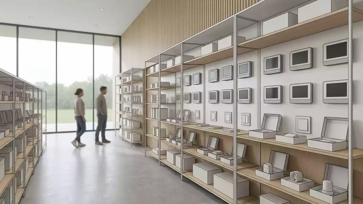 Architektur-Render im Elektrofachgeschaeft mit Programmierbarer Thermostat