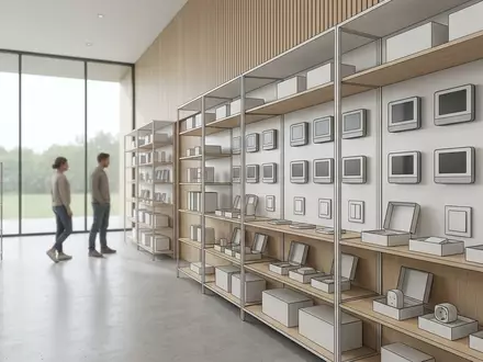 Architektur-Render im Elektrofachgeschaeft mit Programmierbarer Thermostat zum Thema Honeywell Home T6 Pro, neutrales Tageslicht - Foto: THN