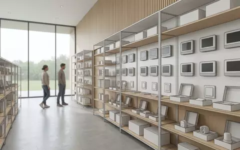 Architektur-Render im Elektrofachgeschaeft mit Programmierbarer Thermostat zum Thema Honeywell Home T6 Pro, neutrales Tageslicht - Foto: THN