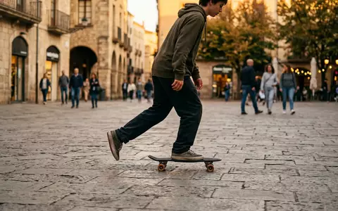 Fotorealistische Aufnahme von Kompaktes Skateboard auf dem Platz zum Thema Retrospec Quip Skateboard 22 - Foto: THN
