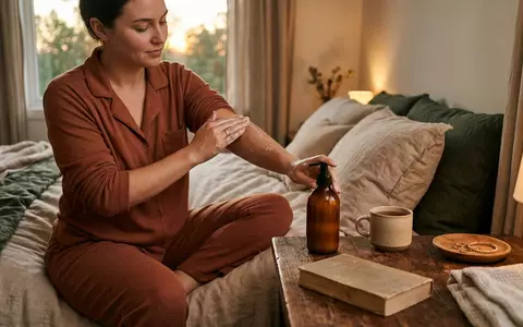 Fotorealistische Aufnahme von Koerperbalsam am Bett zum Thema Bioderma Atoderm Baume Ultra, warmes Abendlicht - Foto: THN
