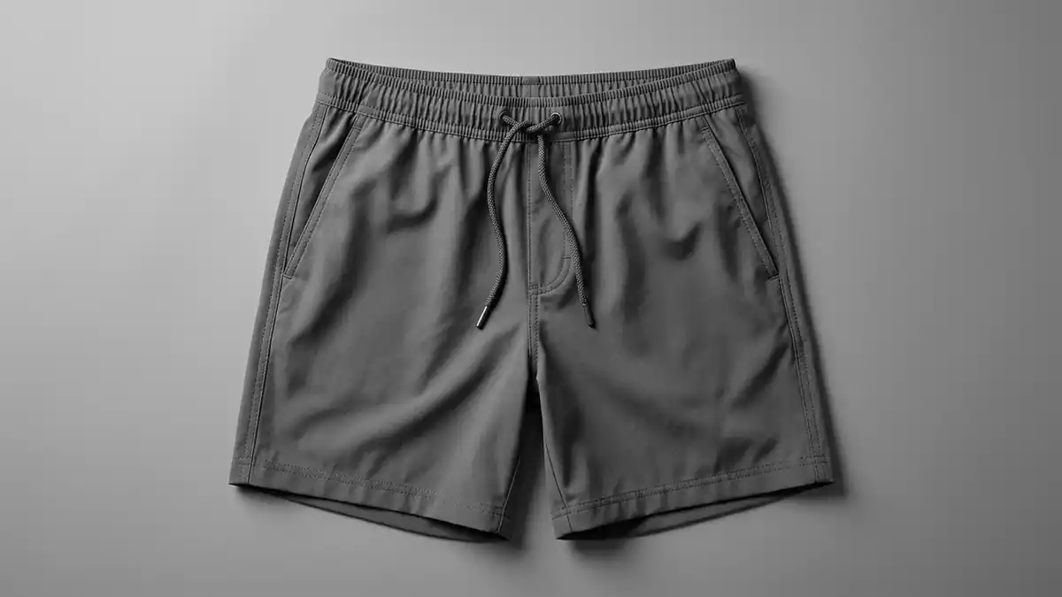 Fotorealistische Studioansicht von Badeshorts in neutraler Produktdarstellung, neutral