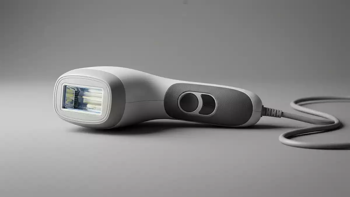 Fotorealistische Studioansicht von IPL-Haarentferner in neutraler Produktdarstellung