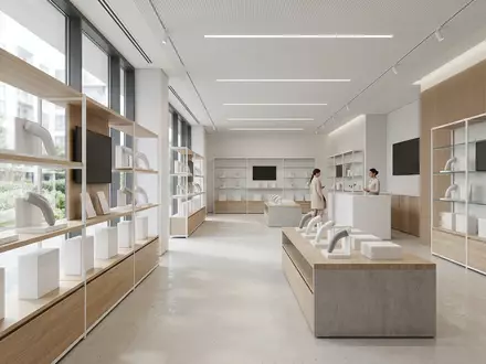 Architektur-Render im Koerperpflege Laden mit IPL-Haarentferner zum Thema Braun Smart IPL Skin, neutrales Tageslicht - Foto: THN
