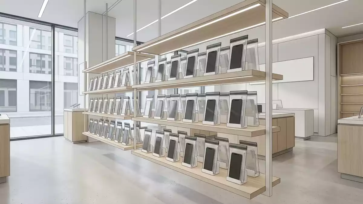 Architektur-Render im Handyzubehoergeschaeft mit Wasserdichte Handytasche