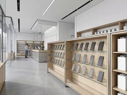 Architektur-Render im Handyzubehoergeschaeft mit Displayschutzglas zum Thema JETech Panzerglas iPhone 17, neutrales Tageslicht - Foto: THN