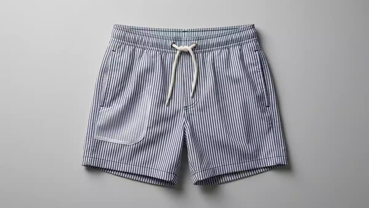 Fotorealistische Studioansicht von Badeshorts in neutraler Produktdarstellung, neutral