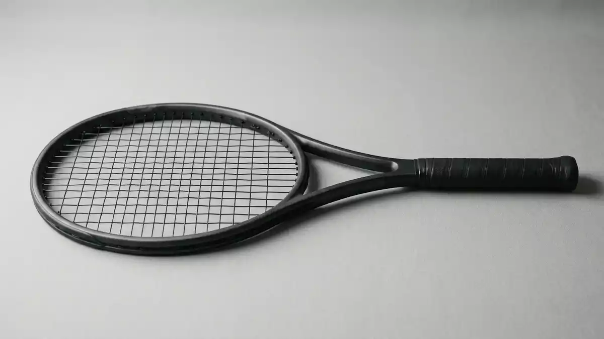 Fotorealistische Studioansicht von Tennisschlaeger in neutraler Produktdarstellung