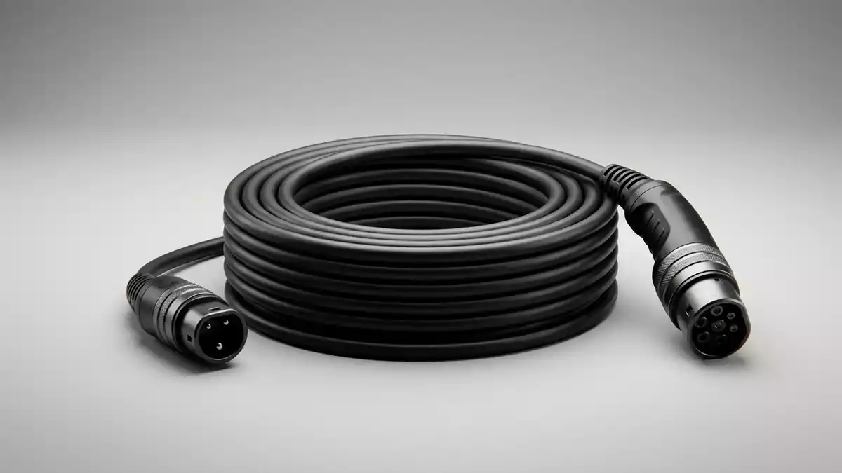 Fotorealistische Studioansicht von Ladekabel in neutraler Produktdarstellung, neutral
