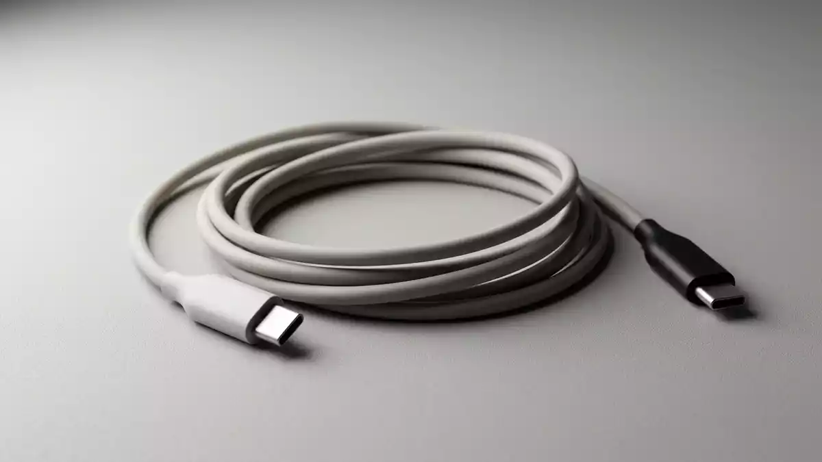 Fotorealistische Studioansicht von Ladekabel in neutraler Produktdarstellung, neutral
