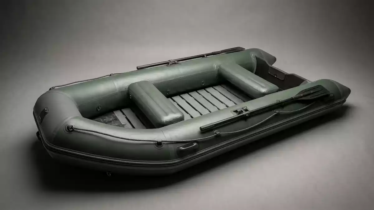 Fotorealistische Studioansicht von Angel-Schlauchboot in neutraler Produktdarstellung