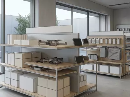 Architektur-Render im Elektronikladen mit Kameradrohne zum Thema Holy Stone HS175D, neutrales Tageslicht - Foto: THN