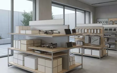 Architektur-Render im Elektronikladen mit Kameradrohne zum Thema Holy Stone HS175D, neutrales Tageslicht - Foto: THN