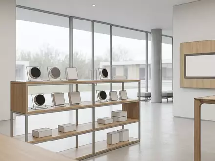 Architektur-Render im Smart-Home-Laden mit Heizungssteuerung zum Thema Homematic IP Starter Set, neutrales Tageslicht - Foto: THN