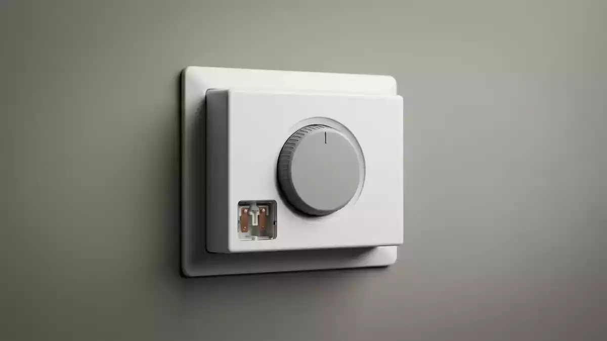 Fotorealistische Studioansicht von Wandthermostat in neutraler Produktdarstellung