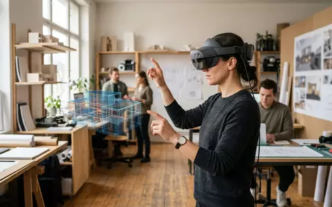 Fotorealistische Aufnahme von AR-Headset im Designstudio zum Thema Magic Leap 2 AR-Headset, natuerliches Licht - Foto: THN