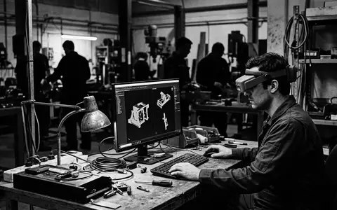 Schwarzweiss-Reportage mit AR-Headset zum Thema Magic Leap 2 AR-Headset, hoher Kontrast, sachlich dargestellt - Foto: THN