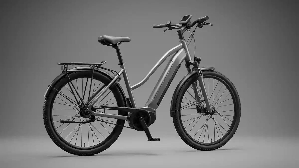 Fotorealistische Studioansicht von Elektrofahrrad in neutraler Produktdarstellung