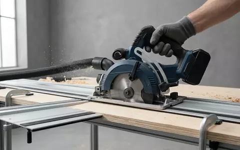 Fotorealistische Studioaufnahme von Akku-Tauchsaege zum Thema Festool TSC 55 REBS, klare Lichtfuehrung - Foto: THN