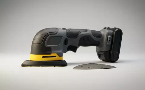 Fotorealistische Studioaufnahme von Akku-Deltaschleifer zum Thema Festool DTSC 400 Akku-Deltaschleifer, klare Lichtfuehrung - Foto: THN