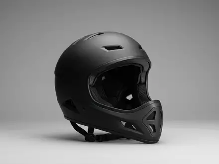 Fotorealistische Studioaufnahme von Integralhelm zum Thema TSG Pass Fullface Helm, klare Lichtfuehrung - Foto: THN