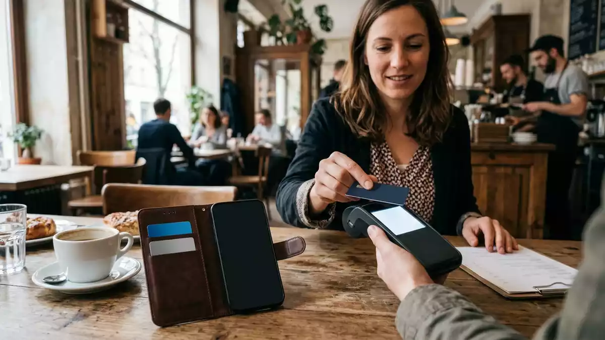 Fotorealistische Ansicht von Klapphuelle im Cafe in realer Umgebung, neutral