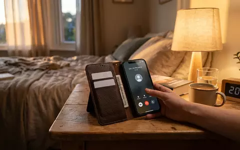 Fotorealistische Aufnahme von Klapphuelle am Bett zum Thema TUCCH Hülle für iPhone, warmes Abendlicht - Foto: THN