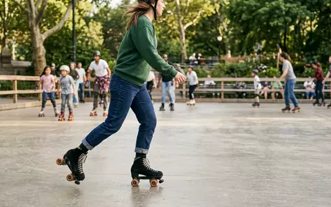 Fotorealistische Aufnahme von Rollschuhe auf der Rollbahn zum Thema Rio Roller Rose Rollschuhe, natuerliches Licht - Foto: THN