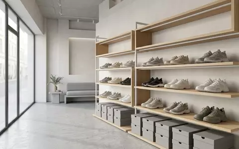 Architektur-Render im Schuhgeschaeft mit Sneaker zum Thema Puma RS-X Sneaker, neutrales Tageslicht - Foto: THN