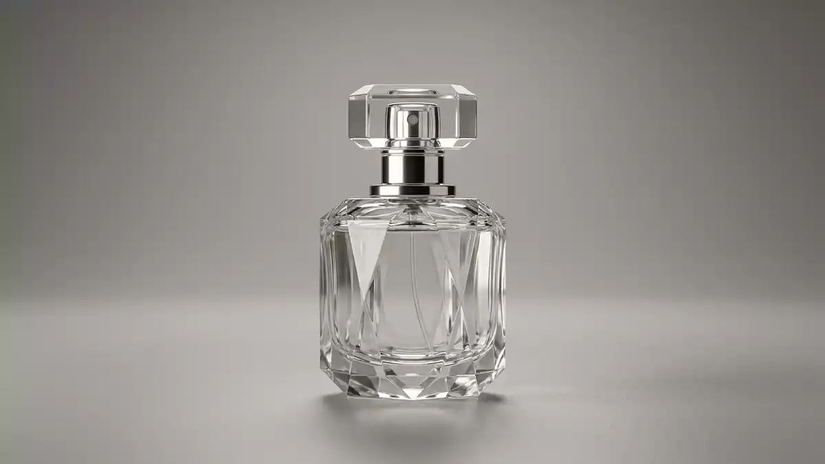 Fotorealistische Studioansicht von Eau de Parfum in neutraler Produktdarstellung