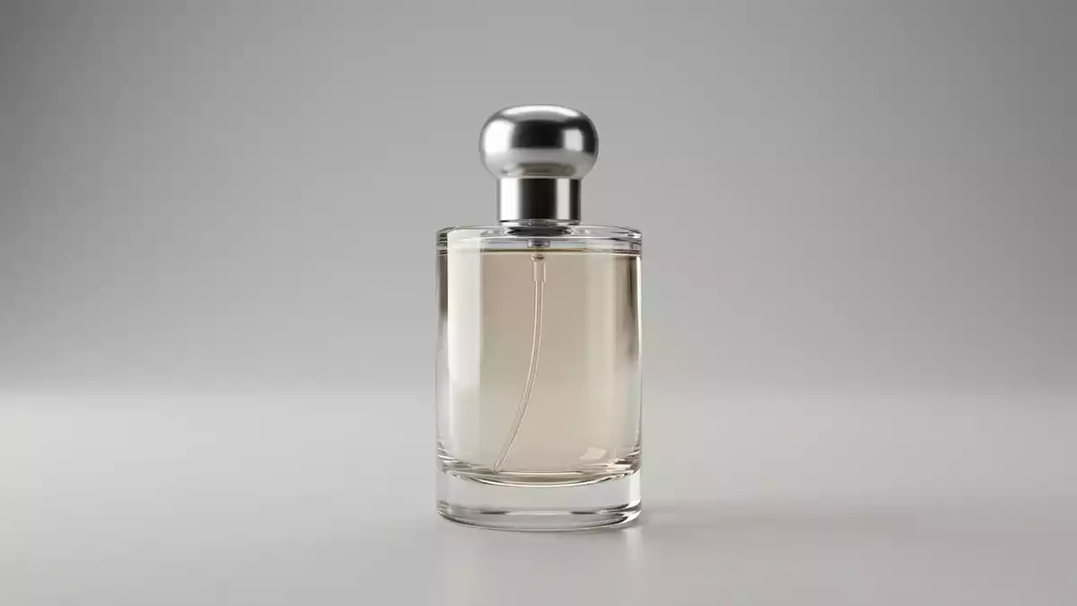 Fotorealistische Studioansicht von Eau de Parfum in neutraler Produktdarstellung