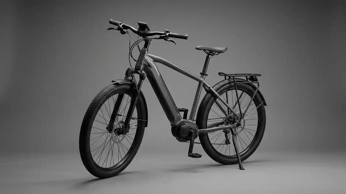 Fotorealistische Studioansicht von Trekking-E-Bike in neutraler Produktdarstellung