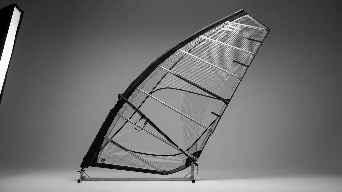 Fotorealistische Studioansicht von Windsurfsegel in neutraler Produktdarstellung