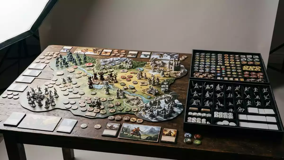 Fotorealistische Studioansicht von Strategiespiel in neutraler Produktdarstellung